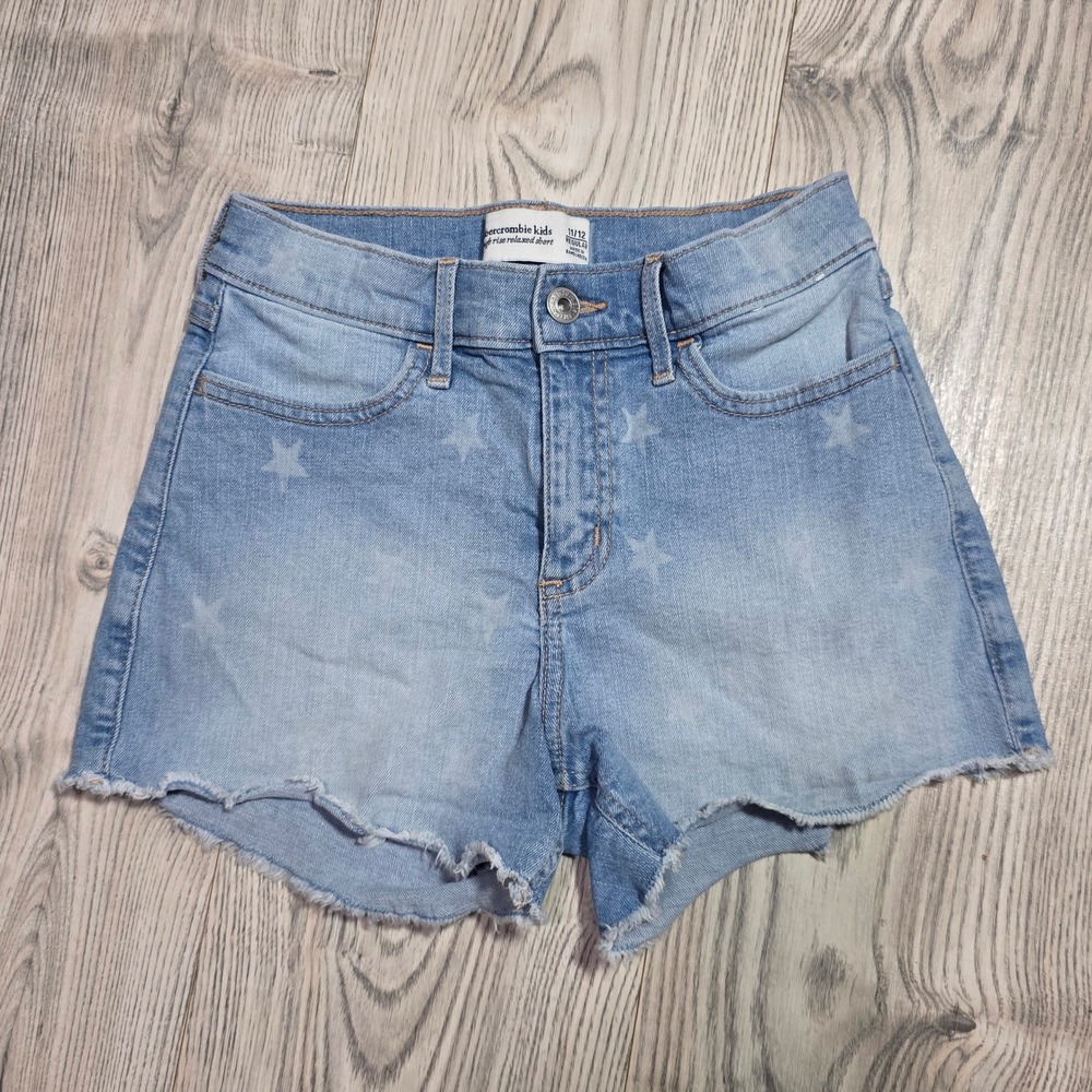 Abercrombie Kids Star Print High Rise Relaxed Denim Short -Light Wash Size 11/12